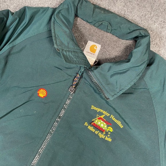 Carhartt Jacket J72 Teal Nylon Lightweight Men's Size‎ L Full Zip Fleece Lined
